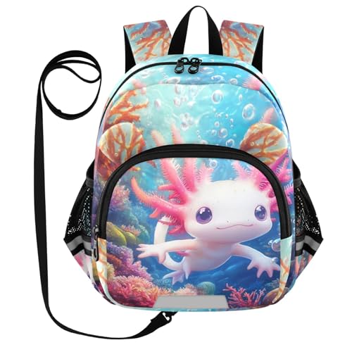 Axolotl Coral Reefs Blue Toddler Harness Backpack for Boys Girls 3-6 Years Kids Backpack with Anti Lost Safety Leash Child Leash Backpack for Preschool Travel Walking