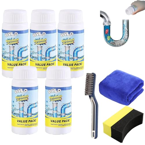 Wild - Limpiador de fregadero y desagüe, limpiador de desagües y fregaderos salvajes, limpiador de tuberías W-ild, espuma desbloqueadora de tinta S, para cocina, baño, inodoro y ducha (5 piezas)