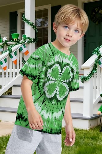 Image of TMSD Unisex Kids St.Patrick's Day T-Shirt Short Sleeve Crew Neck Clover Shamrock Tee 4-14 Years