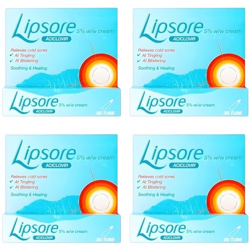 4 x Cold Sore Cream 5% Aciclovir – Fast Acting Coldsore Cream – for Mouth Ulcer & Cold Sore Treatment (4 Packs x 2g Tubes)