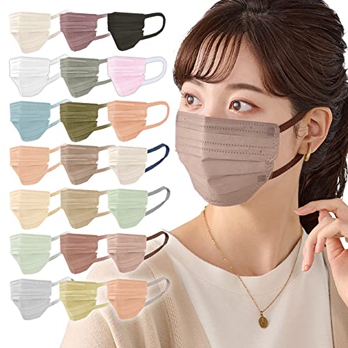 マスク 不織布 プリーツマスク 7枚入 ふつうサイズ バイカラー JIS規格適合 不織布マスク 小顔 美フィットマスク 血色マスク チークマスク カラーマスク 個別包装 使い捨て おしゃれ 耳が痛くならない PK-BFC7MUC アッシュピンク×ブラウン