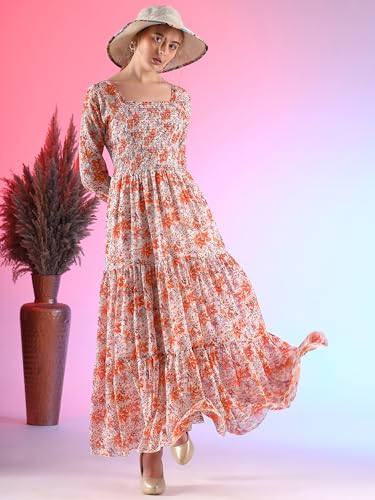 Image of Sheetal Associates Women's Georgette Printed Casual Maxi Fit and Flare Dress