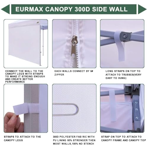 Image of Eurmax USA 8x8 Pop Up Canopy SunWall-UV Protection for Tents,Blocks Sunlight&Wind,Water Resistant Side Wall Only,Easy Hook & Loop Installation,Fit for 8FT Straight Leg Shelters&Gazebo,Blue