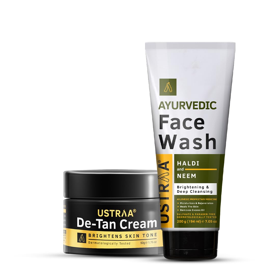 Ustraa Ayurvedic Face Wash Neem & Haldi – 200 g | Helps Heal Skin | Skin Brightening & Deep Cleansing & De-Tan Face Cream For Men – 50 g | Even…