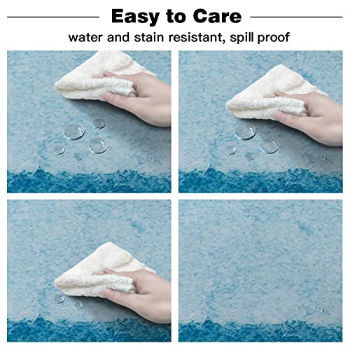 Warm Tour Blue Gradient Wave Ocean Theme Kitchen Table Cloth Waterproof Round Tablecloths,Nautical Simple Art Spillproof Tablecover For Dining Room/Outdoor Parties/Bbq/Banquet #TOP5