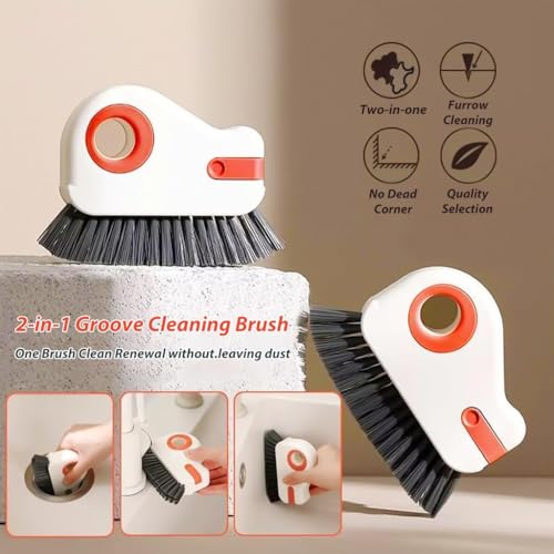Image of KBZONE 2 in 1 Groove Cleaning Brush Window Track Cleaning Tools, Multifunction Bristle Crevice Cleaning Brush with Hidden Scraper, Grout Cleaner Grip Brush for Sliding Door Track