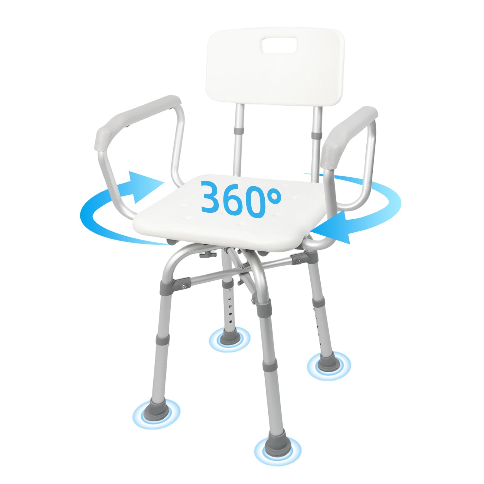 Silla de ducha de 360 grados para ducha interior con brazos y respaldo, asiento de baño de seguridad ajustable en altura, taburete de ducha resistente para ancianos, discapacitados y discapacitados