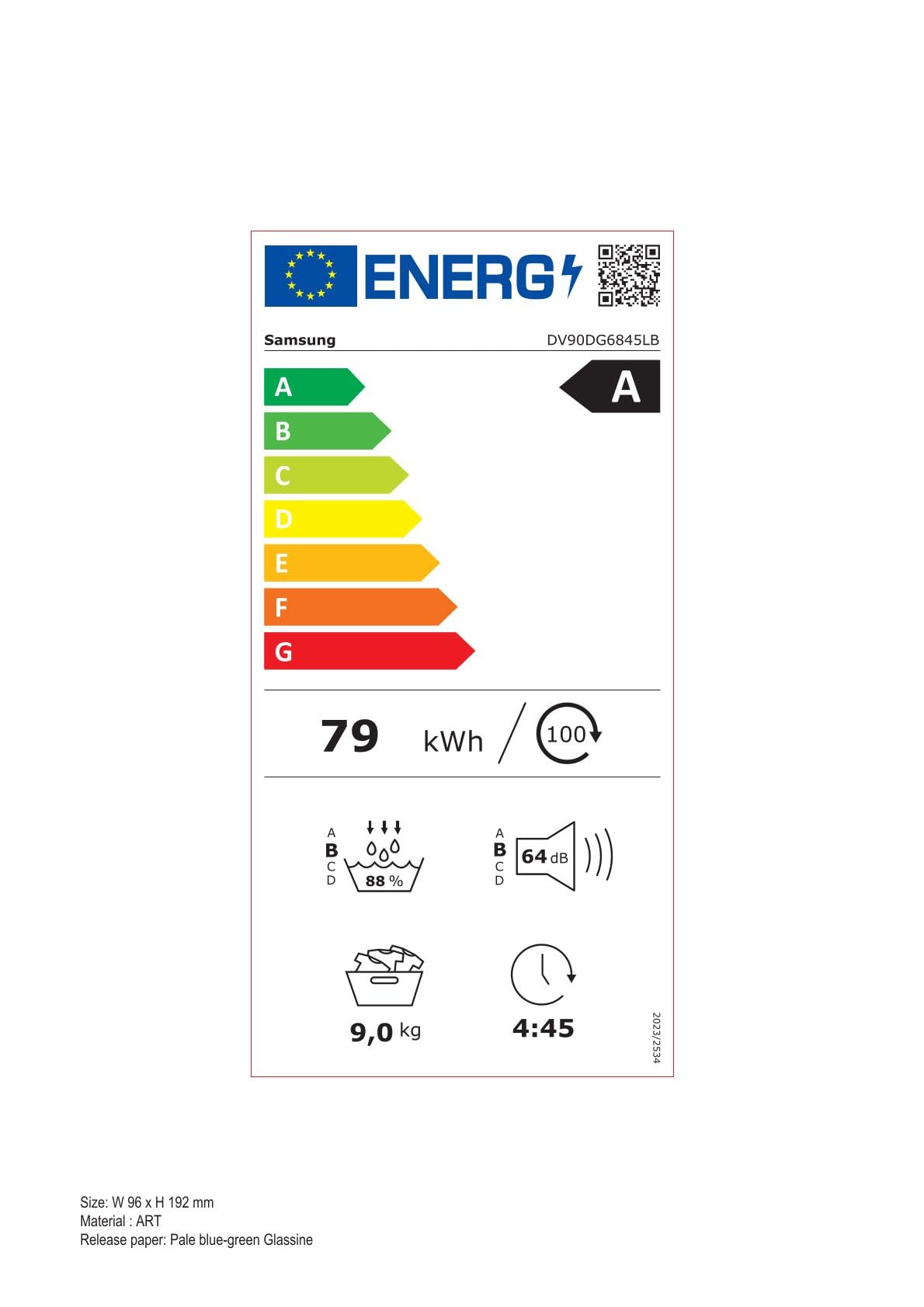 Samsung DV90DG6845LBU2 Wärmepumpentrockner DV6400D, 9 kg, EEK: A, AI Wäschetrockner mit Klartext-Display, AI Dry+ & Control, SuperSpeed, Hygiene Programm, SmartThings-App, Schwarz