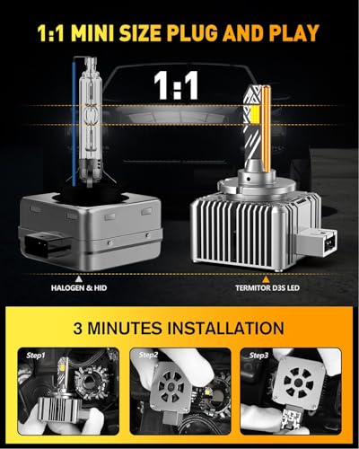 Image of Termitor D3S Light Bulbs, 80,000 LM Brightness | 6500K Daylight White, No Adapter Required, 3-Minute Easy Install, 75,000hrs+ Lifespan, IP68 Waterproof, 1:1 size, Pack of 2