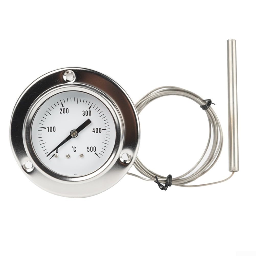 Termometro da forno in acciaio inox, con intervallo da 0 a 500 °C, impermeabile, grande quadrante trasparente, con sonda da 10 cm, per caldaie, tostapane, forni, griglie, stufe a legna (tipo