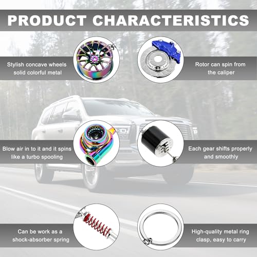 Image of KVAEY 5 PCS Car Parts Model Key Chains, Metal Turbo Keychain Set, Trendy Shock-Absorbent Car Parts Key Chain for Men Women (Blue+Black)