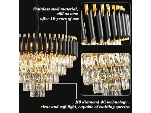 Image of Zingy Modern Ceiling Lamp 5-Tier Round Crystal Chandelier for Living Room | Modern Ceiling Light Jhumar for Hall for Home Decoration + 3 Color LED Light (Black Gold, 600MM) R