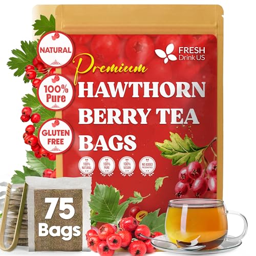 Image of FreshDrinkUS, Premium Hawthorn Berry Tea - 75 Tea Bags - 100% Natural Herbal Infusion, Caffeine-Free, Rich Aroma & Smooth Taste. Vegan