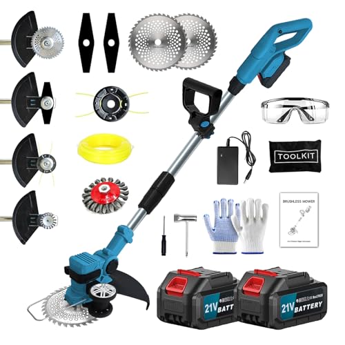Rasentrimmer mit Akku für Makita 21V Freischneider mit 2x3.0Ah Akku & unkrautbürste Kantetrimmer mit 4 Klingentypen 12.000 U/min für Rasenmähen und Gartenpflege