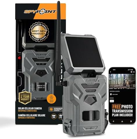 SPYPOINT Flex-S-Dark Solar Cellular Trail Camera – Built-in Solar Panel, 40MP Photos, 1080p Videos + Sound, No-Glow Game Camera, Night Vision, Motion Activated Trail Cam
