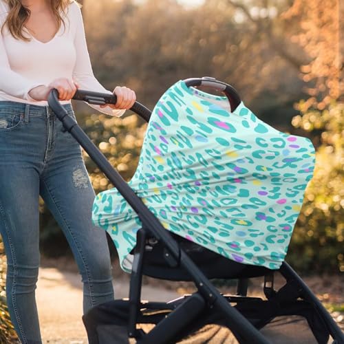 Image of Infant Car Seat Canopy /Baby Nursing Cover /Stretchy Breathable Breastfeeding Scarf,Fit for Shopping Cart,Car Seat,High Chair,Stroller, Green Leopard Print