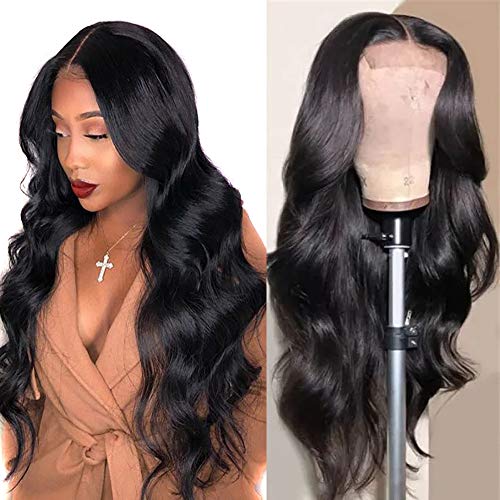Lace Front Wigs Human Hair 24 inch Brazilian Hair Body Wave 4x4 Lace Closure Wigs Brazilian Body Wave Lace Front Wigs with Baby Hair Natural Black