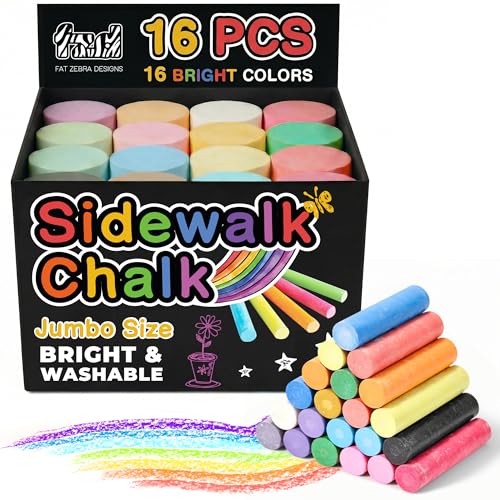 16 PCS Sidewalk Chalk for Kids - 16 Colors Non-Toxic Washable Jumbo Outdoor Chalks - Set of Outdoor Paint for Kids and Toddlers - Chalkboard Toys - Perfect for Party & Creative Play
