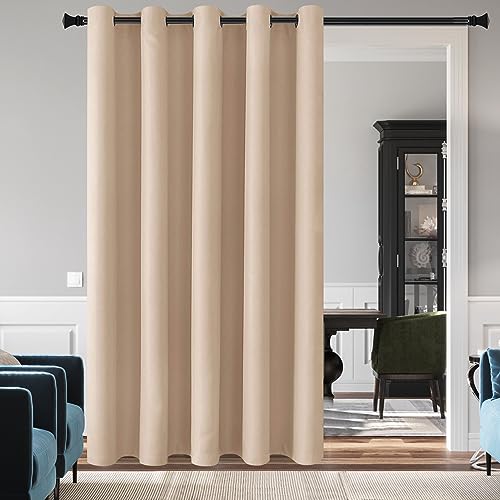 Image of DWCN Beige Blackout Curtain Panel for Bedroom - Thermal Insulated Energy Saving Grommet Blackout Drapery for Patio Door, Room Divider Long Curtain, W72 by L84, 1 PC