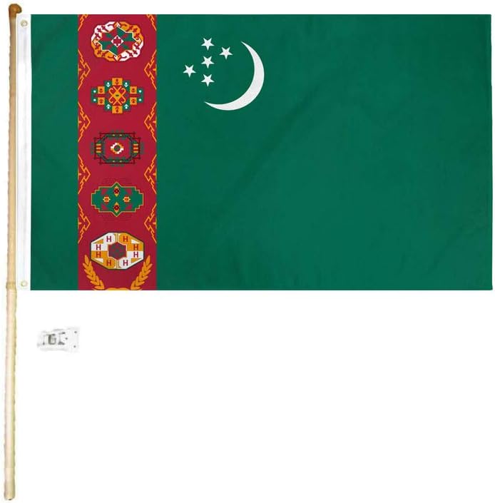 3x5 3'x5' Turkmenistan Polyester Flag with 5' (Foot) Flag Pole Kit with Wall Mount Bracket & Screws (Imported)