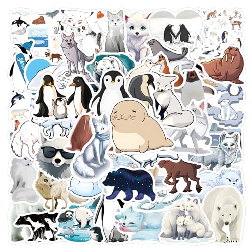 60PCS Cute Artic Animals Stickers for Kids Teens Adults Kawaii Penguin Polar Bear Sticker for Water Bottle Laptop Luggage Skateboard Vinyl Waterproof Animal Decals Kids Gifts