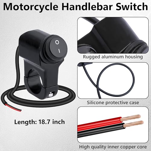 Image of Motorcycle Handlebar Switch 12V, Waterproof Motorcycle Light Toggle Switch | Aluminum Alloy ATV Light ON Off Switches, for Motorcycle ATV UTV Scooters, Fits 7 /8 inch Handlebars (22mm)