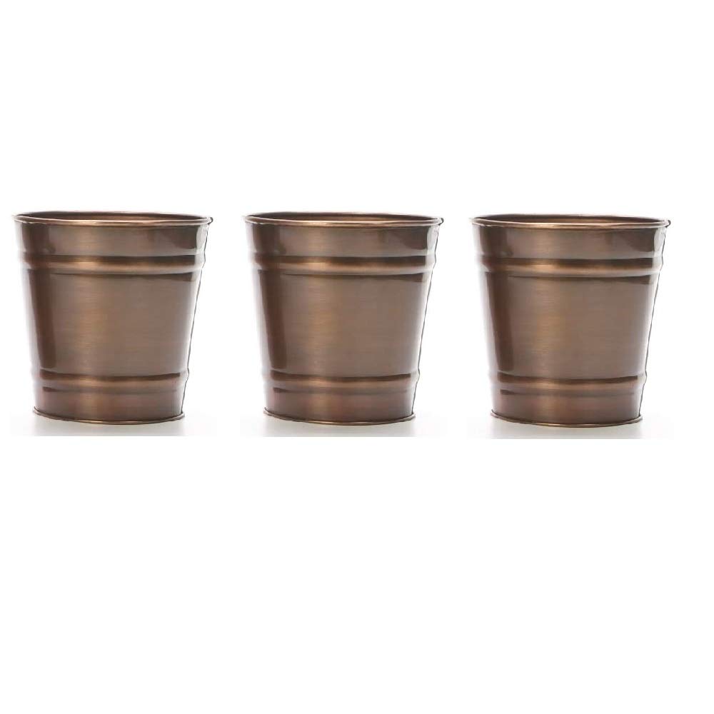 Hosley Set of 3 Antique Bronze Vases/French Buckets - 5" Dia x 5" H. Ideal Gift for Wedding, Home and for Dried Floral Arrangements, Spa and Aromatherapy Settings O4