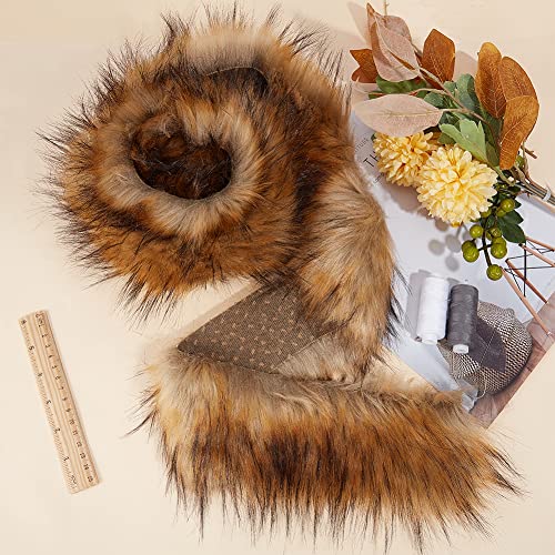 Image of GORGECRAFT 71 x 3 Inch Shaggy Faux Fur Ribbon Roll Christmas Brown Fox Fur Fabric Precut Strips Artificial Shaggy Synthetic Plush Patch Trim Fluffy Fuzzy Scrap Sewing Fur Cuts for Winter DIY Crafts