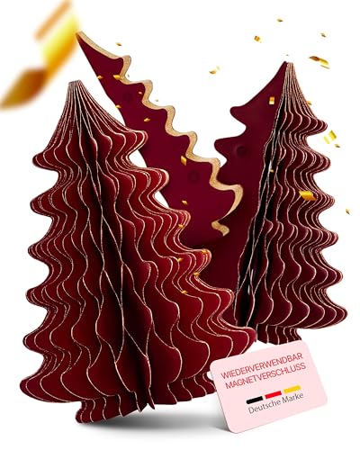 MJhomely® Papier Weihnachtsbaum Set [Bordeaux, 3 Stück] - Faltbarer...
