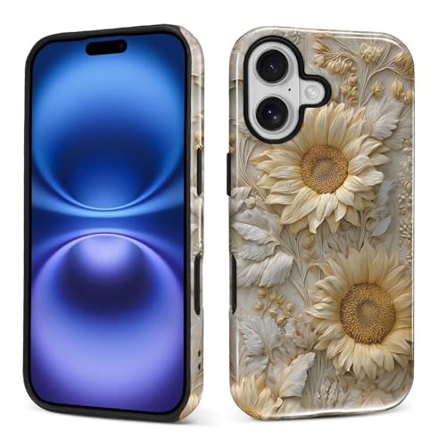 ZHEGAILIAN Case for iPhone 17,Durable Drop Protection Shockproof Silicone Hard PC 2 in 1 Hybrid Protective with Stylish Pattern Design Sunflower Sunshine Positive