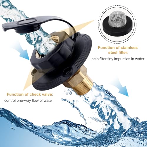 Image of RV City Water Inlet, 3 /4 NH Female to 1 /2 NPT Male RV Hose Connector Fresh Water Fill Inlet Connection Flange with Check Valve Dust Cover Ideal Camper Motorhome Marine Trailer Replacement Accessories