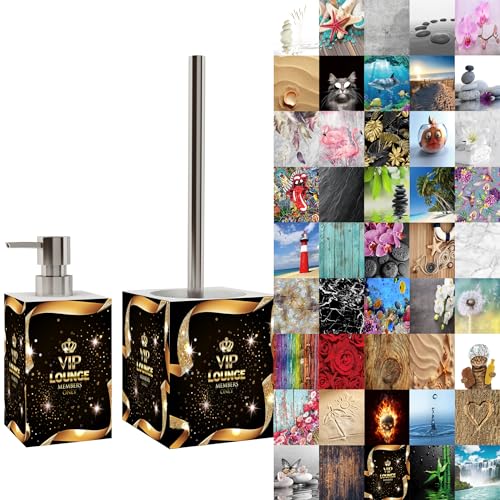 Sanilo Salle de Bain Set, Grande sélection, Distributeur de Savon et Brosse WC et Porte Brosse, Design élégant, Chic, Un bel accroche-Regard pour la Toilette (VIP-Lounge)