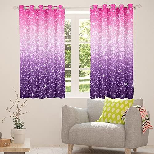 Feelyou Colorful Glitter Pink Purple Blackout Curtains(30%-50%) Magical Fantasy Curtain Darkening Window Dreapes For Bedroom Decor Fairy Dreamy Gradient Window Treatments (2 Panels, 38 X 45 Inch) #TOP4