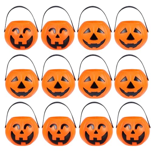 Garneck 12pcs Portable Pumpkin Bucket Jack o Lanterns Bucket Pumpkin Cauldrons Trick or Treat Basket Halloween Pumpkin Decoration Candy Containers Halloween Treat Buckets Pumpkins Plastic