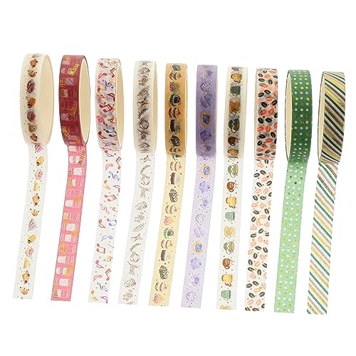 CORHAD Juego De 10 Rollos De Cintas Adhesivas Decorativas Washi Tapes para Álbumes De Recortes Cuadernos Álbumes De Fotos Cintas Adhesivas Artísticas De 2 M/Rollo Color Dorado Y