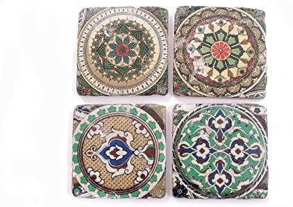 Ceramic Tile Coasters Moroccan Vintage Style Set of 4 French Shabby Chic