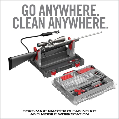Real Avid Bore-Max Master Cleaning Kit & Mobile Workstation - Gun Cleaning Kit with Brushes Jags Patches, 3-Piece Rod, Steel Picks, Gun Mat Work Light