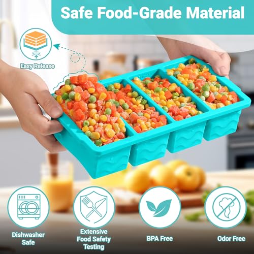Image of Silicone Freezer Molds for Soup with Lid, 1-Cup & 2-Cup Large Ice Cube Trays Food Storage Containers for Meal Prep, Freeze 500mL /250mL /125mL Portions - 2 Pack