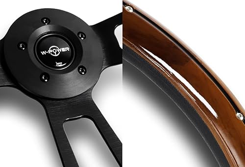 Miniatura 2 de W-Power, Plato universal de 18 pulgadas de 17.992 in, con 5 agujeros de 2.5 pulgadas de profundidad, estilo vintage de madera oscura con volante de