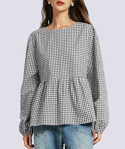 Tie Front Tops for Women Puff Long Sleeve Shirt Peplum Hem Cute Babydoll Blouse Y2k Going Out Tops4