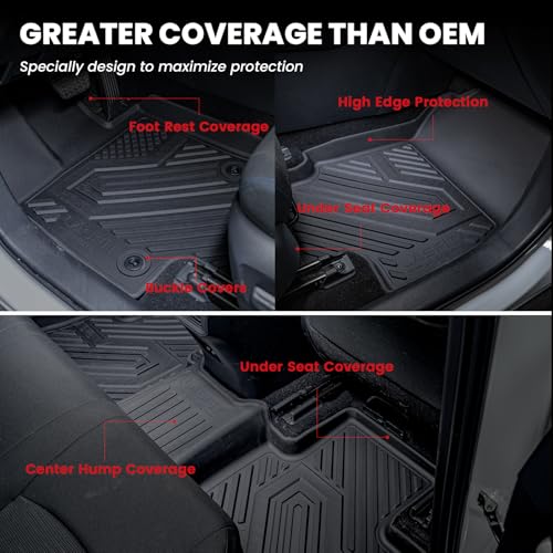 Image of LASFIT Floor Mats & Trunk Mat & Backrest Mat for Toyota RAV4 2026 Hybrid (Not Fit Plug-in Hybrid. Fit for Cargo with Subwoofer) RAV 4 All Weather TPE Custom Fit Automotive Car Liner Accessories Black