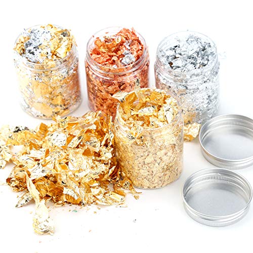 AIEX 4 Flaschen Blattgoldvergoldungs Flocken Metallic Folien Flocken mit Pinzette für Harz, Nageldekore, Handwerkliche… – Bild 4