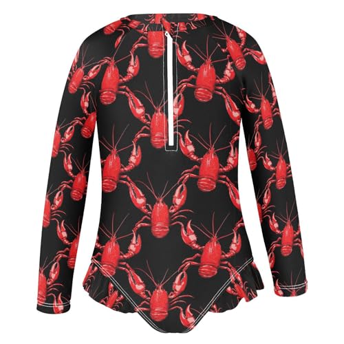 ALAZA Funny Lobster Red Black Girls One Piece Swimsuit Long Sleeve Rash Guard Swimsuits UV 50+ Swimwear Zipper2