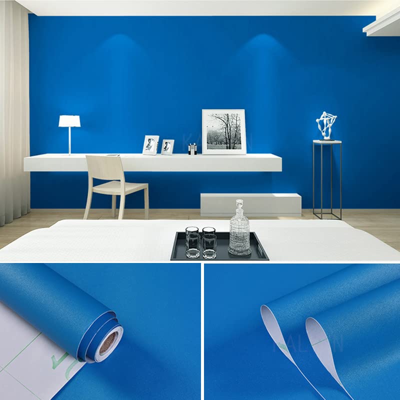 Carta da parati opaca a buccia e stick Carta da parati tinta unita Carta da parati autoadesiva Adesivo da parete per porte Rivestimento per mobili Walll in rotoli-Blu lago opaco,10m x 40cm
