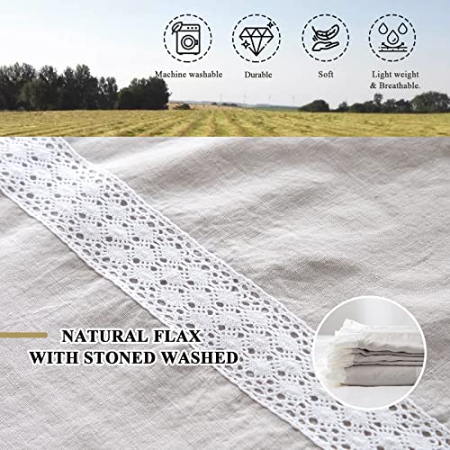 Simple&Opulence 100% Linen Duvet Cover Set (104''X92'') Floral Flax King Size, Shabby Chic Ruffle Edge Lace Insert Decoration, 3 Pcs Farmhouse Bedding-1 Comforter Cover 2 Pillow Shams, Floral Grey #TOP2