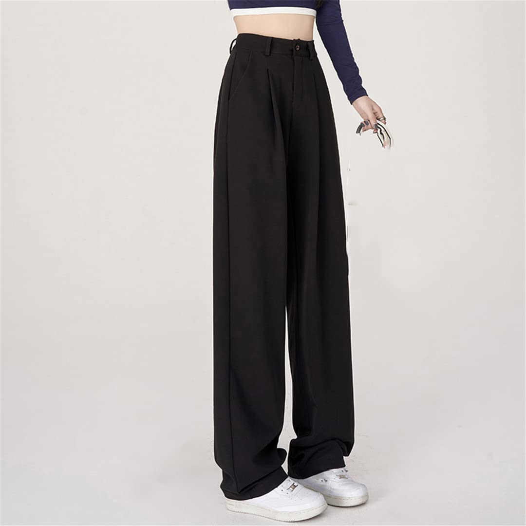 Pantaloni da donna Pantaloni a vita alta Pantaloni allentati Pantaloni larghi a tutta lunghezza ufficio Solido pieghettato, grigio, L