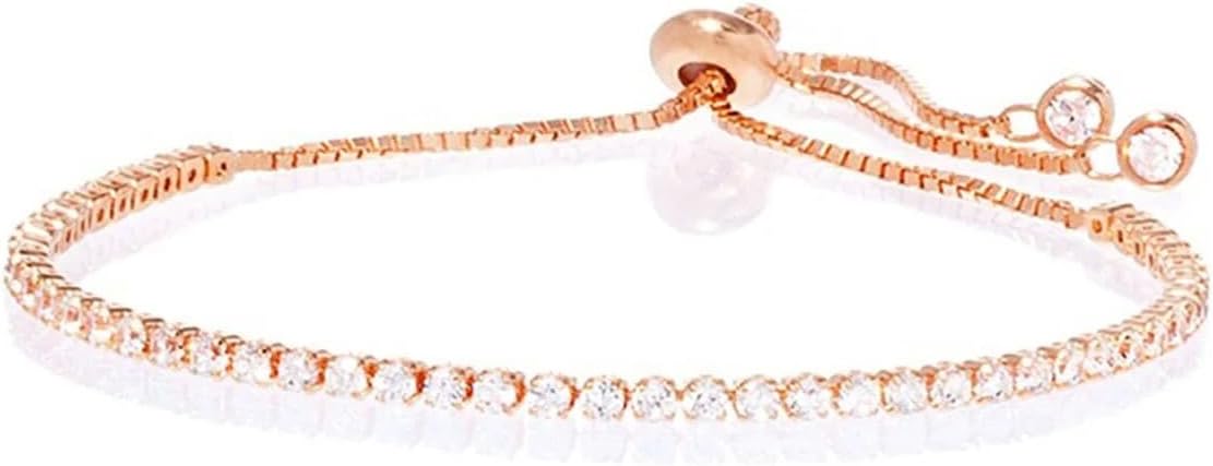 Amy & Annette Adjustable Tennis Bracelet with Crystals - 18k White Gold Plated Filled with Open-Ended Closure - Great Gift Idea for Every Occasion - (7.25in)
