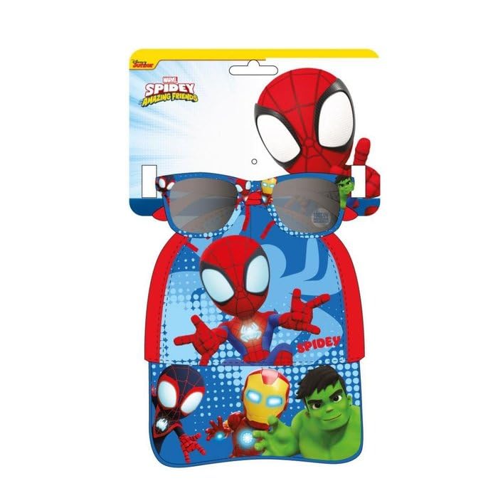 Spidey en zijn verbazingwekkende vrienden, set mutsen en zonnebrillen voor kinderen, Marvel - Spidey-muts en zonnebril, kinderaccessoires met uv-bescherming en kleurrijk superheldendesign