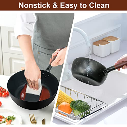 Wacetog Deep Frying Pan Nonstick Skillet 10 Inch Carbon Steel Wok Pan To Fry Eggs Steak Pancakes Pan For Induction Cooktop Gas & Electric Stove Stir-Fry Pan With Removable Handle Flat Bottom #TOP6