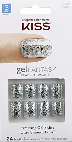 NEW Kiss Nails GEL FANTASY "KGN08" (FAUX REAL) Short Design Nails w/Adhesive Tabs & Glue